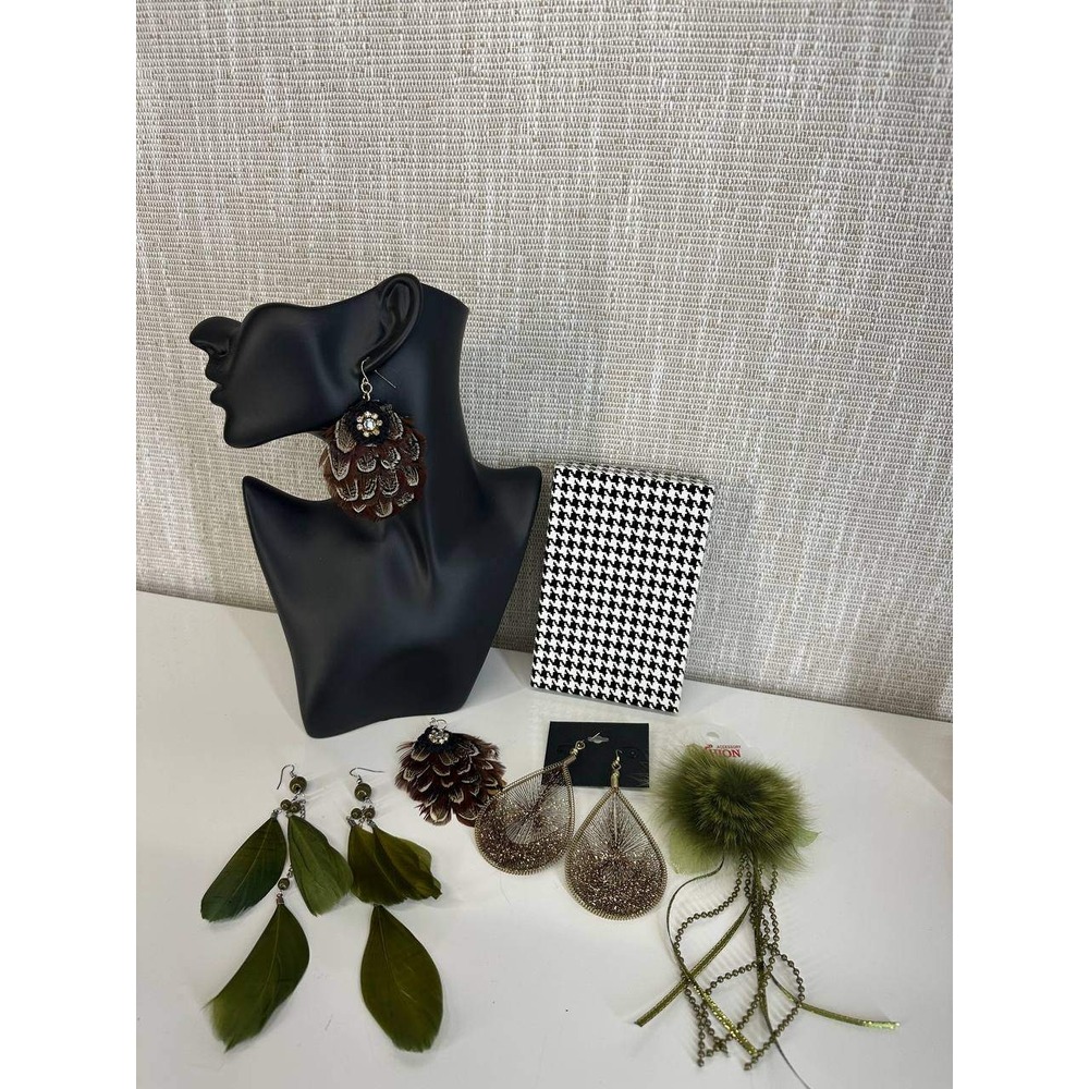 Boho Feather Earrings Jewelry Lot w/ Faux Fur Hair Clip Set 056 (3)